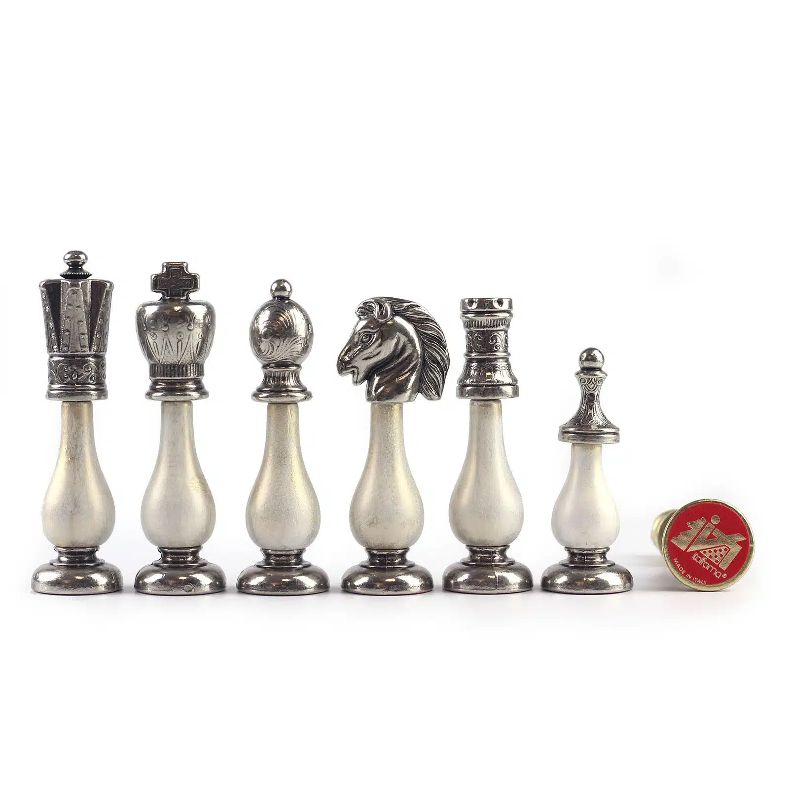 Metal and Black & White Wood Chess Set - Image 3