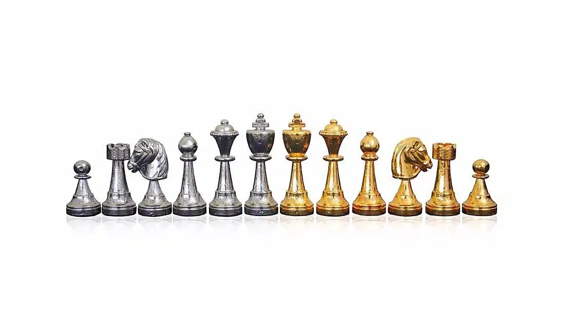 Floral Chess Set - Glossy Black and Red Briar Wood Chess Board & Gold and Silver-Plated Metal Chess Pieces - Image 5