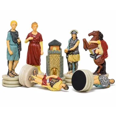 Romans VS Greeks chess pieces with fortified rook and resin knight