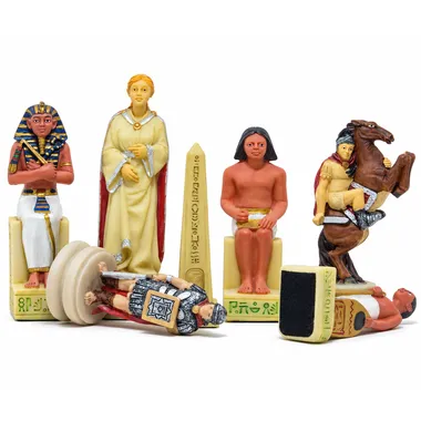 Egyptian and Roman resin figures, knight piece and lying soldiers
