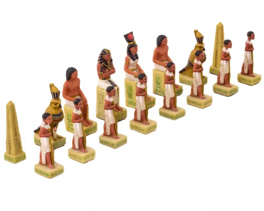Romans vs Egyptians Resin Chess Set & Burgundy Faux Leather Chess Board - Image 7