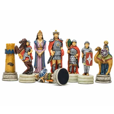 Arab-Byzantine Wars resin chess pieces in detail, king, queen and knight