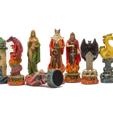 Alternative view of Fantasy Water vs Fire Resin Chess Set with Brown and Black Faux Leather Chess Board