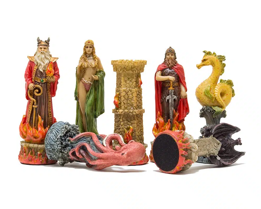 Fantasy Water vs Fire Resin Chess Set with Brown and Black Faux Leather Chess Board - Image 3