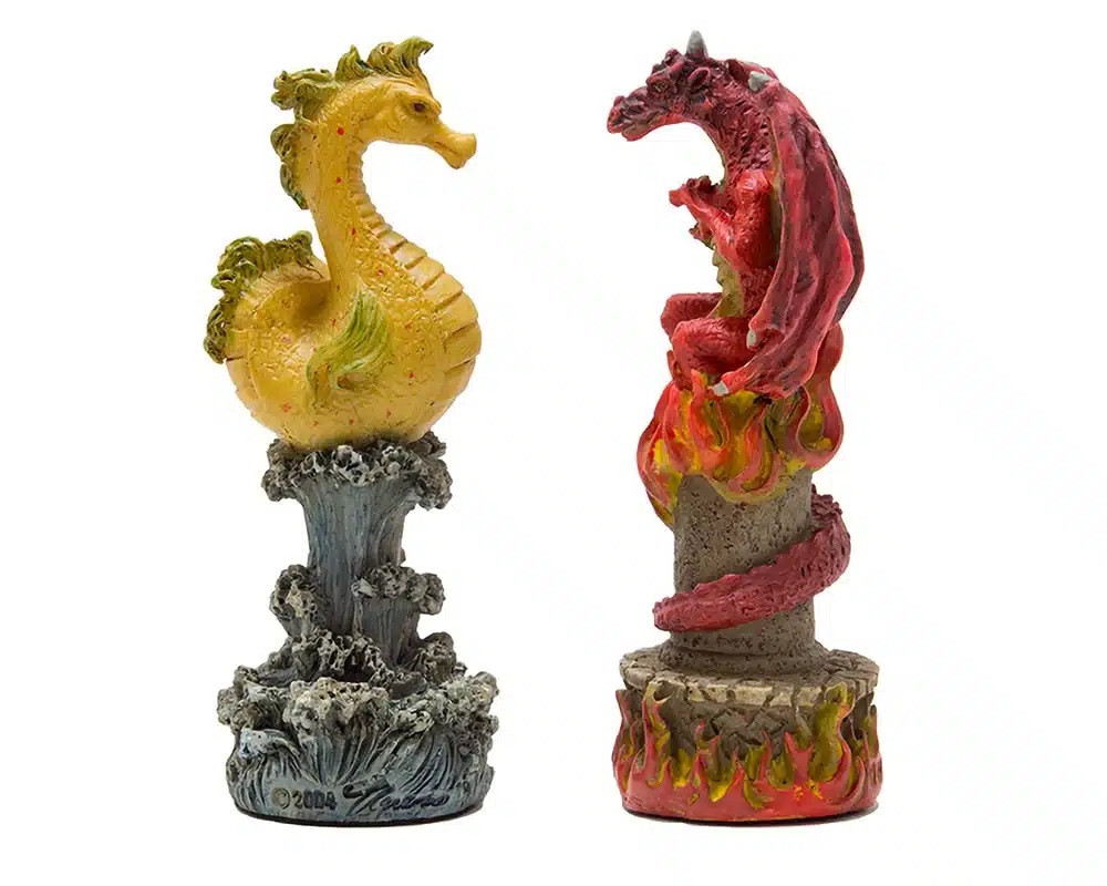 Fantasy Water vs Fire Resin Chess Set with Brown and Black Faux Leather Chess Board - Image 8