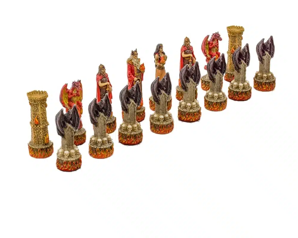 Fantasy Water vs Fire Resin Chess Set with Brown and Black Faux Leather Chess Board - Image 6