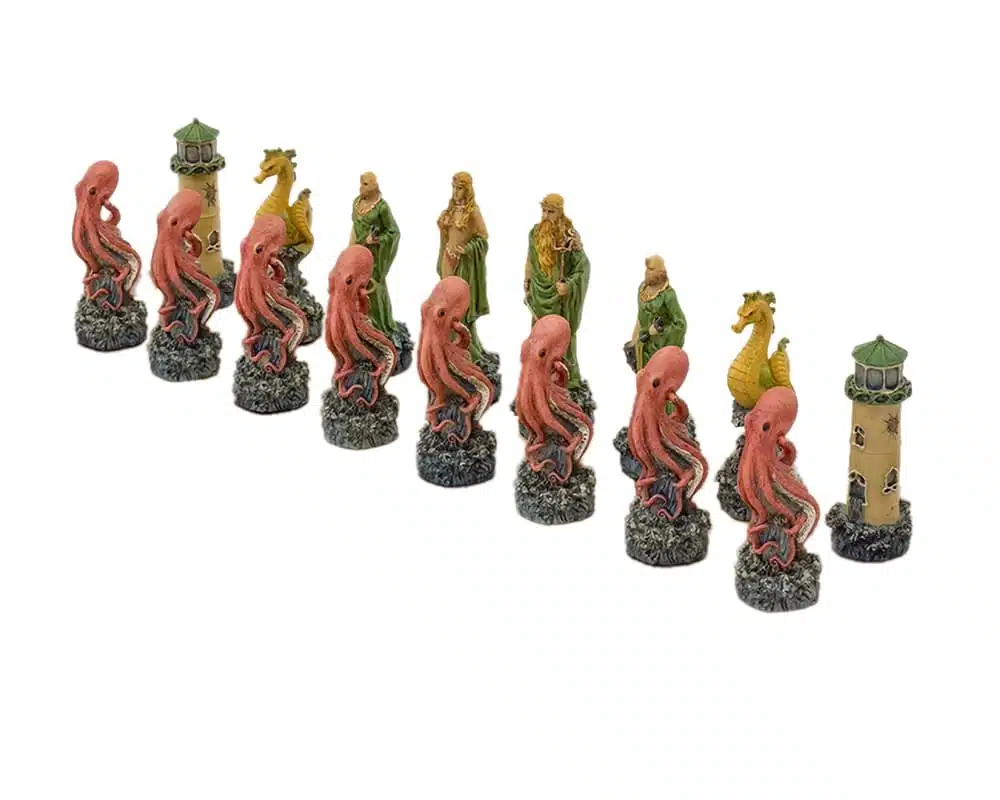 Fantasy Water vs Fire Resin Chess Set with Brown and Black Faux Leather Chess Board - Image 5