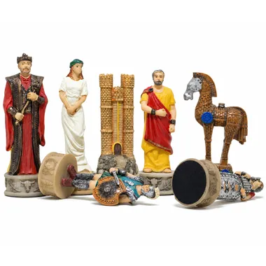 Battle of Troy pieces: king, queen, rook, bishop and Trojan horse