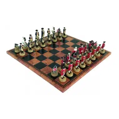 American Revolution Chess Set in Pewter with Faux Leather Chess Board