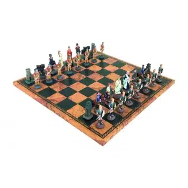 Greek Mythology Pewter Chess Set with Faux Leather Chess Board