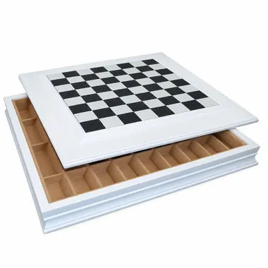 Removable marble chess board revealing the piece storage box