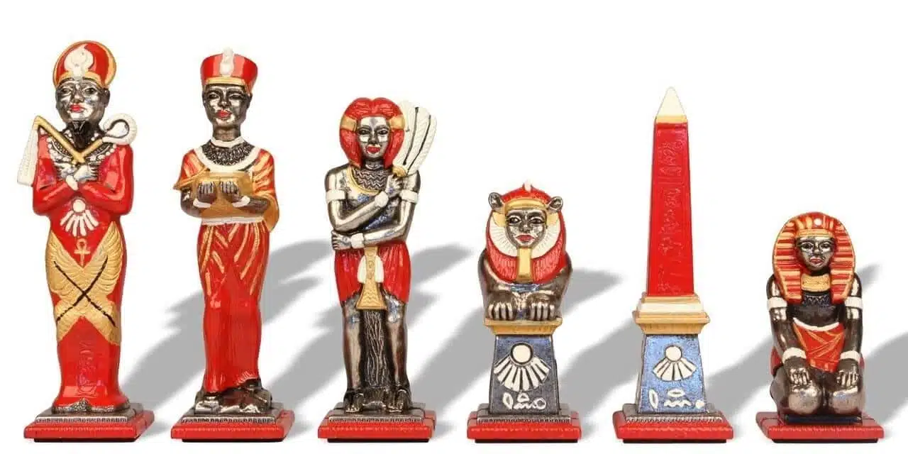 Egyptian Chess Set in Hand-Painted Metal with Wooden Chess Board - Image 6