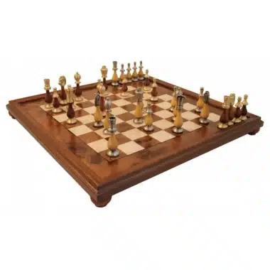 Grand Oriental Chess Set - Briar Wood and Elm Wood Chess Board & Solid Brass and Wood Chess Set