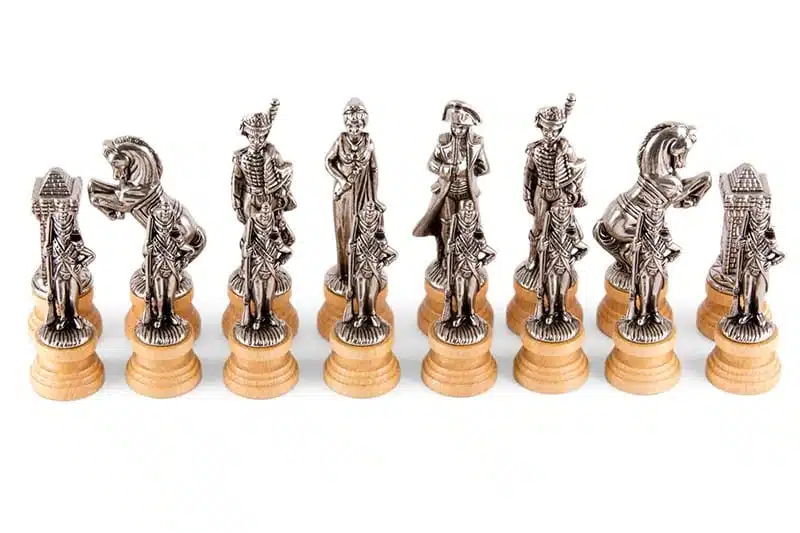 Napoleon Wood and Metal Chess Set with Old World Map Faux Leather Chess Board - Image 4