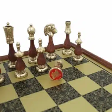 Alternative view of Arabesque Chess Set - Brass-Effect Chess Board with Wooden Frame & Metal and Wood Chess Pieces