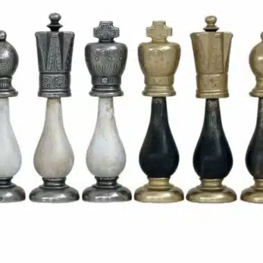 Metal and Black & White Wood Chess Set