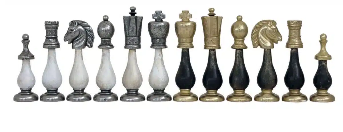 Metal and Black & White Wood Chess Set