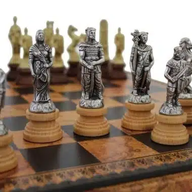 Alternative view of Romans vs Barbarians Chess Set - Chessboard, Draughts and Backgammon Board in Faux Leather with Storage Compartment & Metal and Wood Chess Pieces