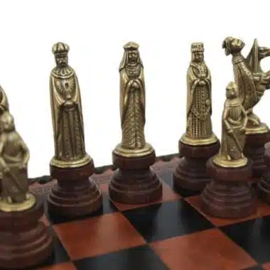 Alternative view of Medieval Chess Set - Chess, Draughts & Backgammon Board in Brown/Black Faux Leather with Storage Compartment & Metal Chess Pieces