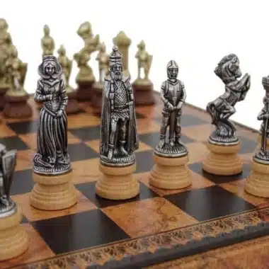 Alternative view of Mary Stuart Chess Set – Chessboard, Draughts and Backgammon in Faux Leather with Storage Compartment & Chess Set in Metal and Wood