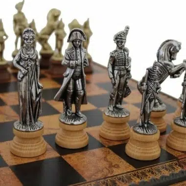 Alternative view of Napoleon Chess Set - Chessboard, Draughts and Backgammon Set in Faux Leather with Storage Compartment & Metal and Wood Chess Pieces