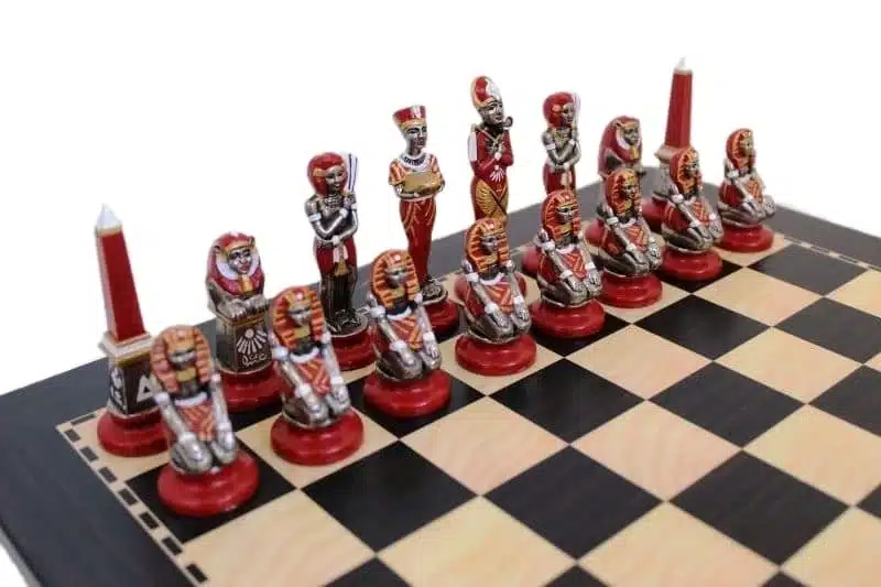 Egyptian Chess Set in Hand-Painted Metal with Wooden Chess Board - Image 3