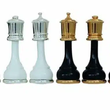 Alternative view of Solid Brass and Gold & Silver-Plated Wood Chess Set & White Pedestal Chess Board in Wood and Carrara Marble