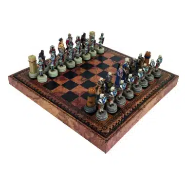 Roman vs Arab Resin Chess Set with Faux Leather Board with Storage Compartment & Resin Chess Pieces