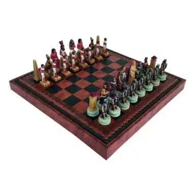 Roman vs Egyptian Chess Set in Resin & Faux Leather Chess Board with Storage Compartment