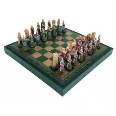 Romans vs Gladiators Resin Chess Set with Faux Leather Chess Board and Storage Compartment