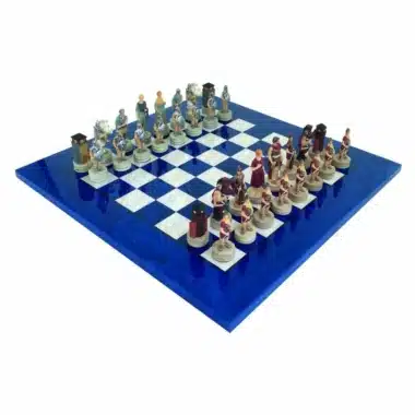 Romans vs Greeks Resin Chess Set with Blue and White Briarwood Chess Board