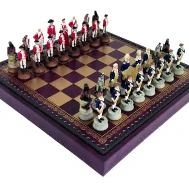 American War of Independence Resin Chess Set & Faux Leather Chess Board with Storage Compartment