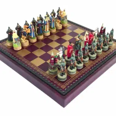 Mongol Invasion of Kievan Rus' Resin Chess Set & Faux Leather Chess Board with Storage Compartment