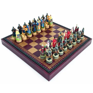 Mongol Invasion of Kievan Rus chess set on faux leather chessboard