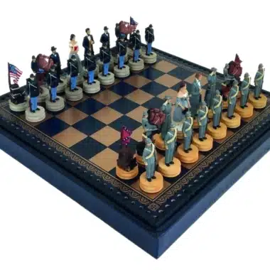 American Civil War Resin Chess Set & Faux Leather Chess Board with Storage Compartment