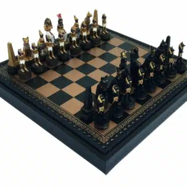 Ancient Egypt Resin Chess Set & Faux Leather Chess Board with Storage Compartment