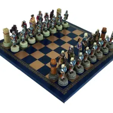 Arab-Byzantine Wars Resin Chess Set with Gold and Blue Faux Leather Chess Board