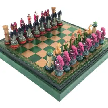 Fantasy Water VS Fire Resin Chess Set with Faux Leather Chess Board & Storage