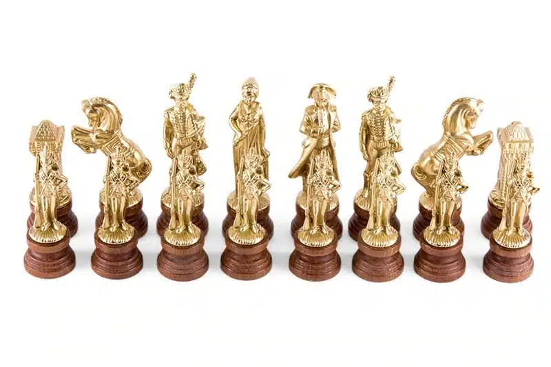Napoleon Wood and Metal Chess Set with Old World Map Faux Leather Chess Board - Image 5
