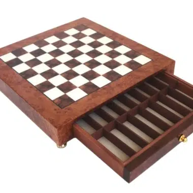 Alternative view of Briar Wood Chess Table on a Stand with Storage Drawer