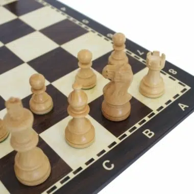 Alternative view of Large Staunton Chess Set in Acacia Wood with Alphanumeric Wooden Chess Board