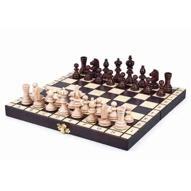 Complete wooden chess set, folding board with alphanumeric coordinates