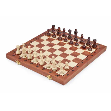 Olympic foldable wooden chess set, pieces in starting position