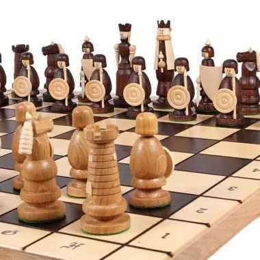 Folding Wooden Chess Board and Themed Chess Set with Storage