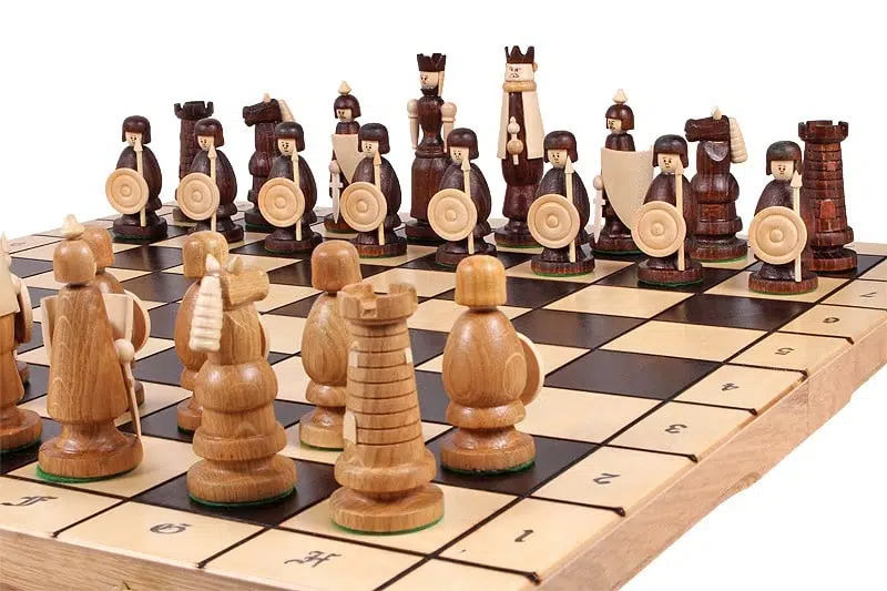 Folding Wooden Chess Board and Themed Chess Set with Storage