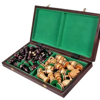 Alternative view of Large Folding Chess Board and Wooden Chess Pieces with Storage