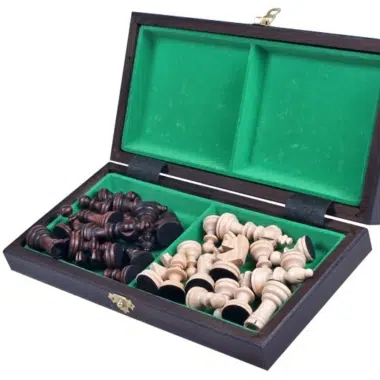 Alternative view of Small Wooden Chess Pieces with Alphanumeric Folding Wooden Chess Board