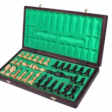 Alternative view of Large Chess Set and Folding Wooden Chess Board with Storage