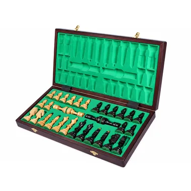 Open box showing green felt storage for the pieces