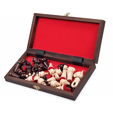 Open folding box with red interior and stored pieces